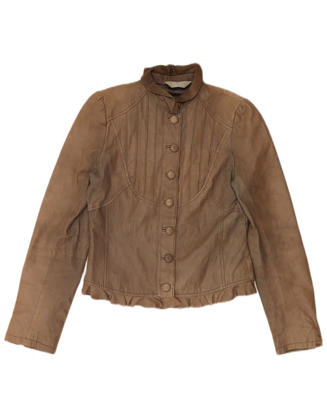 Vintage Γυναικείο Crop Δερμάτινο Μπουφάν UK 10 Small Beige