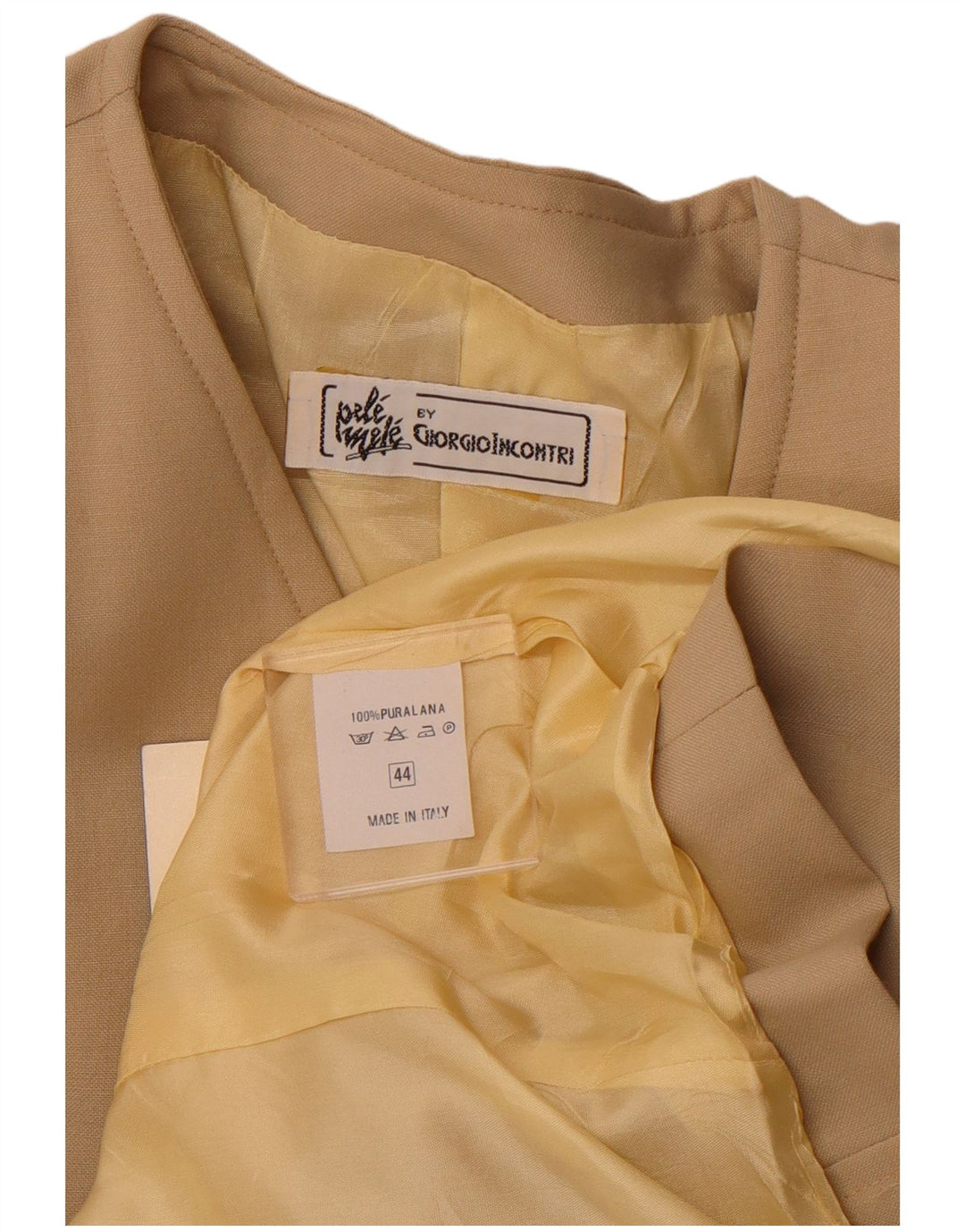 VINTAGE Γυναικείο Μπλέιζερ Διπλό Μπουφάν IT 44 Μεσαίο Μπεζ μαλλί