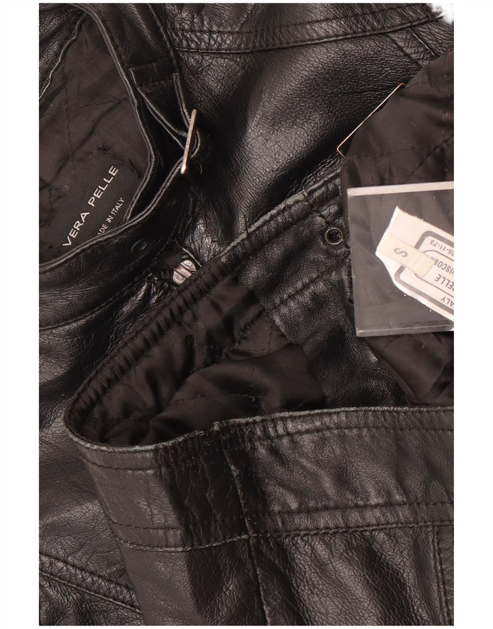 Vintage Γυναικείο Crop Leather Biker Jacket UK 10 Small Black Leather