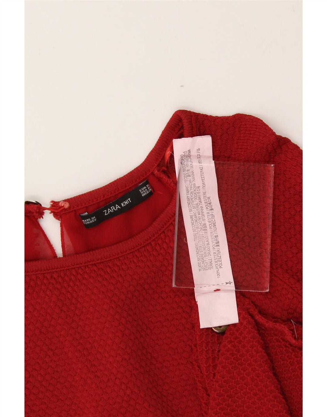 ZARA Womens 3/4 Sleeve Blouse Top UK 14 Medium Red Polyester Vintage Zara and Second-Hand Zara from Messina Hembry 