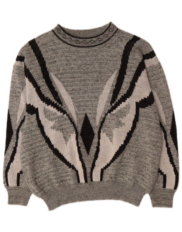 Vintage Ανδρικό πουλόβερ με λαιμόκοψη IT 52/54 Large Grey Geometric