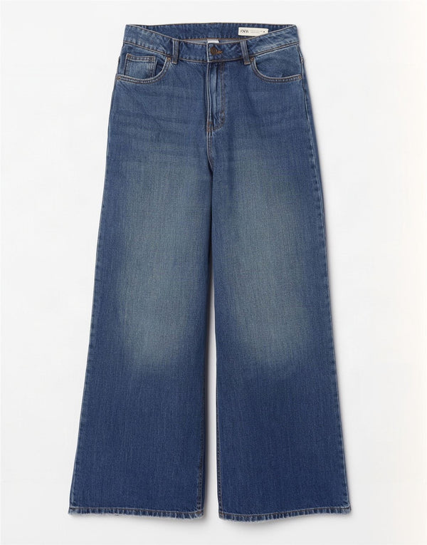 Zara γυναικείο ψηλόμεσο φαρδύ τζιν EU 40 Medium W30 L31 Μπλε βαμβακερό