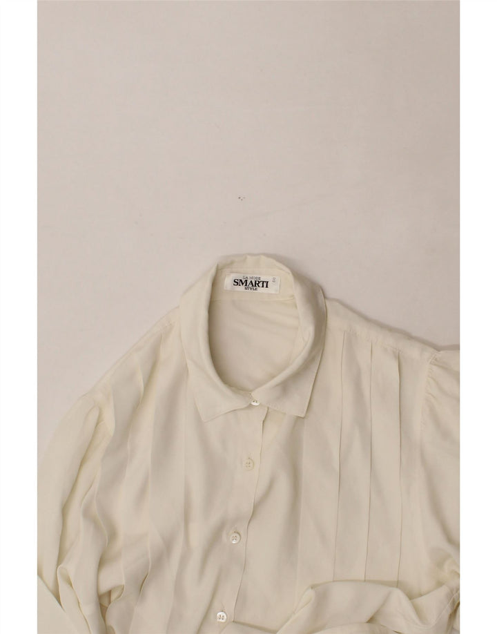 VINTAGE Womens Shirt Blouse UK 16 Large Off White Striped Polyester Vintage Vintage and Second-Hand Vintage from Messina Hembry 