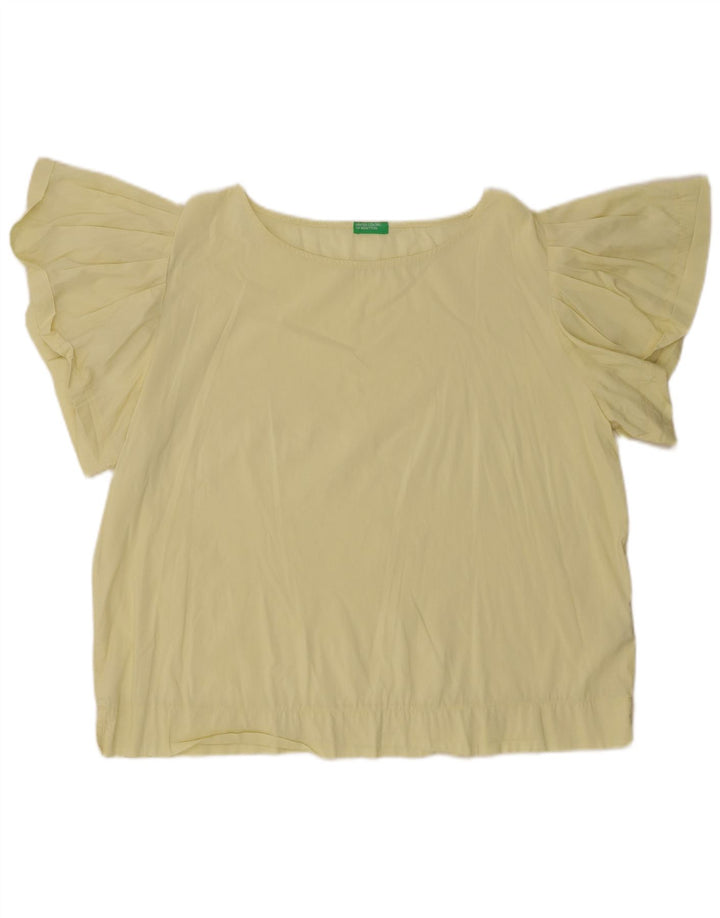 BENETTON Γυναικεία μπλούζα μπλούζα τοπ UK 18 XL κίτρινο βαμβακερό