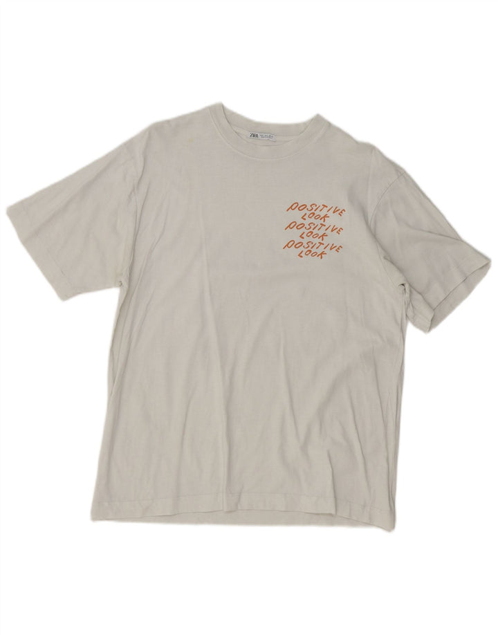 Zara Γυναικείο γραφικό T-Shirt Top UK 16 Large White