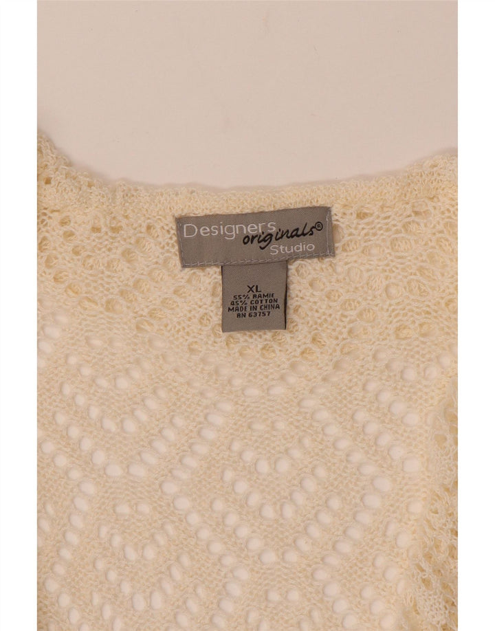 VINTAGE Γυναικείο Crop 3/4 μανίκι ζακέτα πουλόβερ UK 18 XL Off White