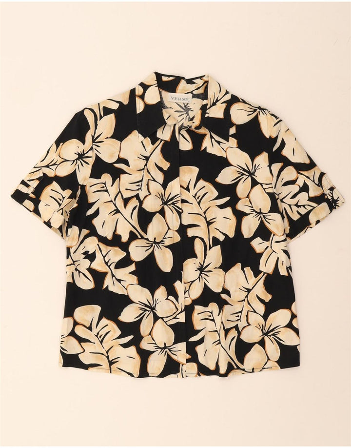 VERSE Womens Short Sleeve Shirt Blouse IT 42 Medium Black Floral Vintage Verse and Second-Hand Verse from Messina Hembry 