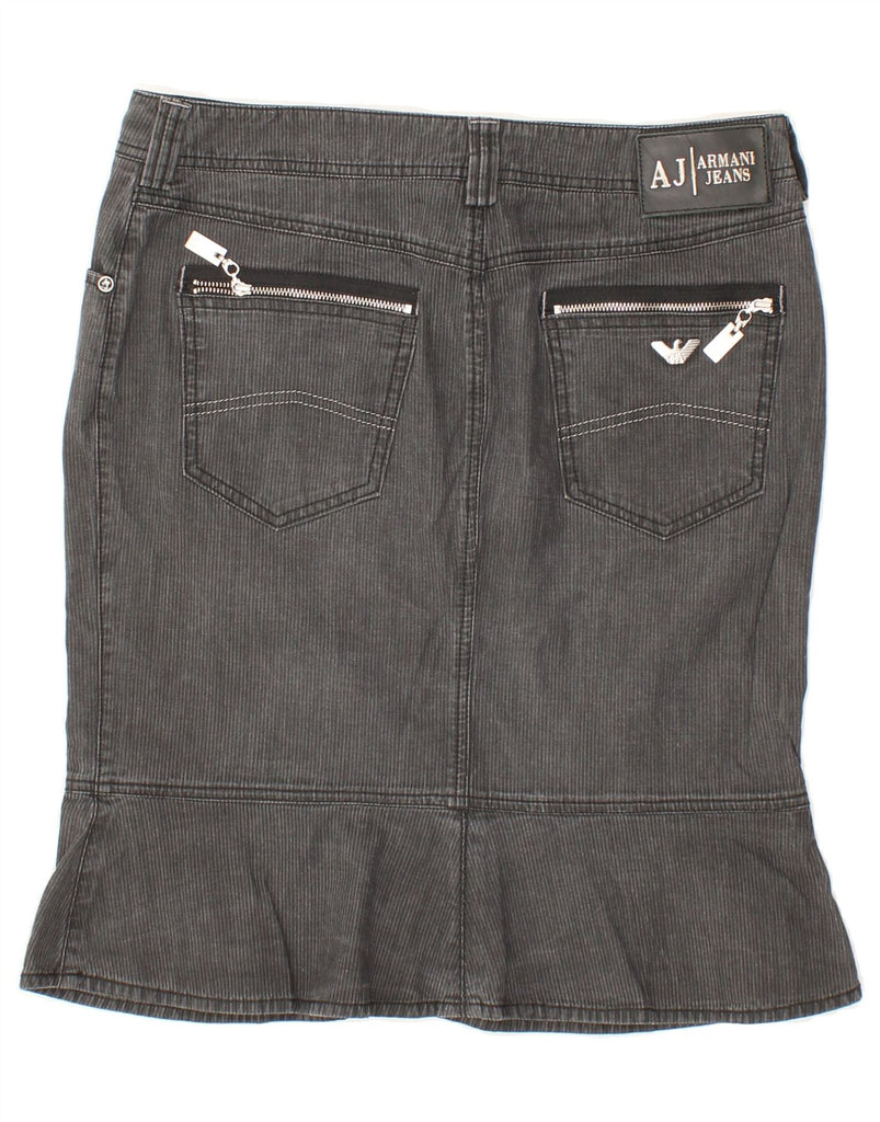 ARMANI Womens Tulip Skirt IT 44 Medium W30  Grey Striped Cotton Vintage Armani and Second-Hand Armani from Messina Hembry 
