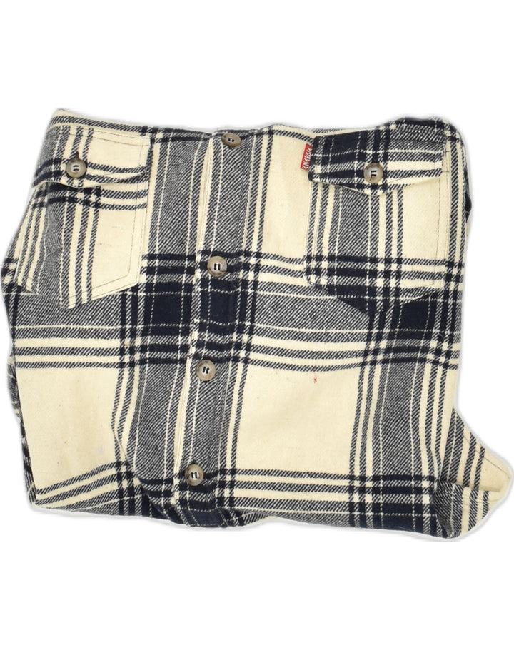 ENERGIE Mens Flannel Shirt Small Beige Check Cotton Vintage Energie and Second-Hand Energie from Messina Hembry 