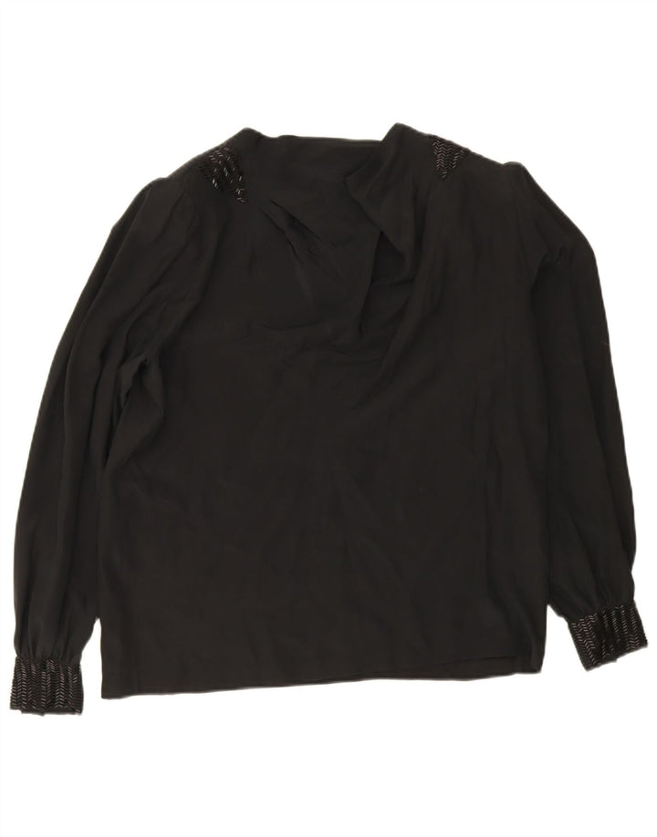 Vintage γυναικεία μακρυμάνικη μπλούζα Top EU 38 Medium Black Silk
