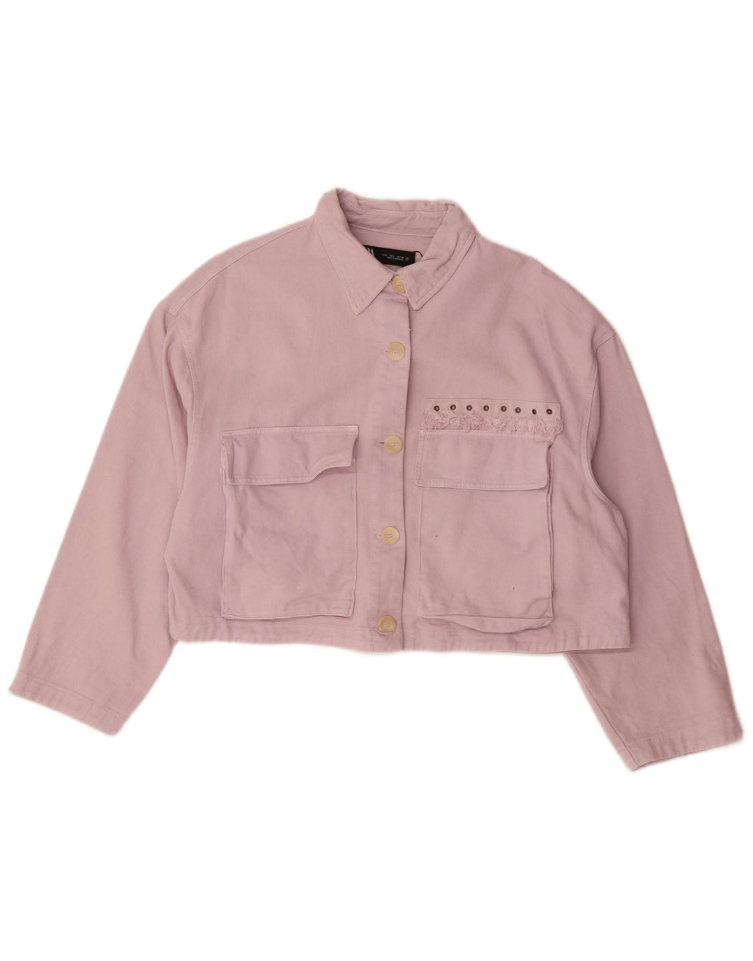 Zara Γυναικείο Crop Oversized Τζιν μπουφάν UK 16 μεγάλο ροζ βαμβακερό