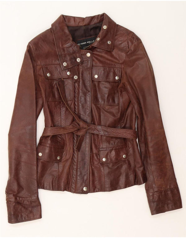 Lavorazione Artigianale Γυναικείο Δερμάτινο Μπουφάν UK 10 Small Brown