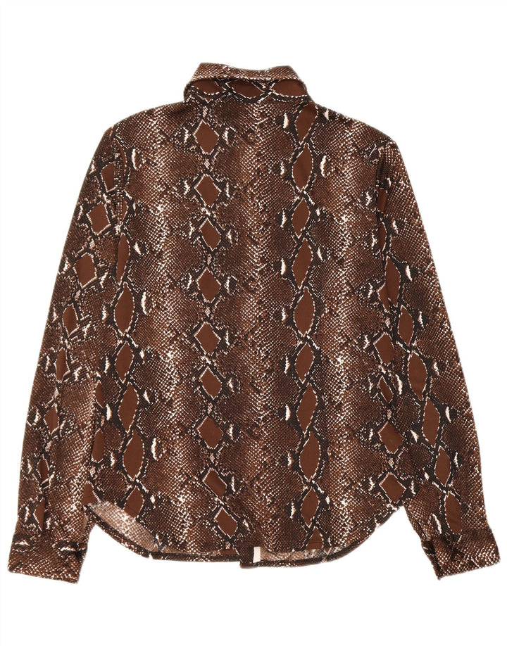 Vintage γυναικείο πουκάμισο μπλούζα UK 12 Medium καφέ Animal Print Polyester