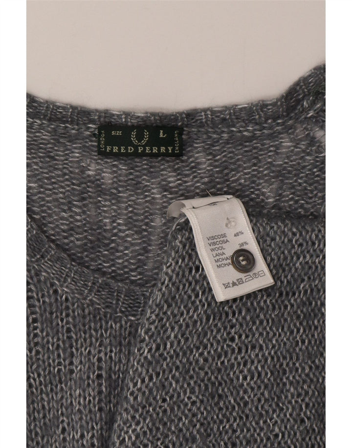 Fred Perry Γυναικείο πουλόβερ με ζακέτα UK 14 μεγάλη γκρι βισκόζη