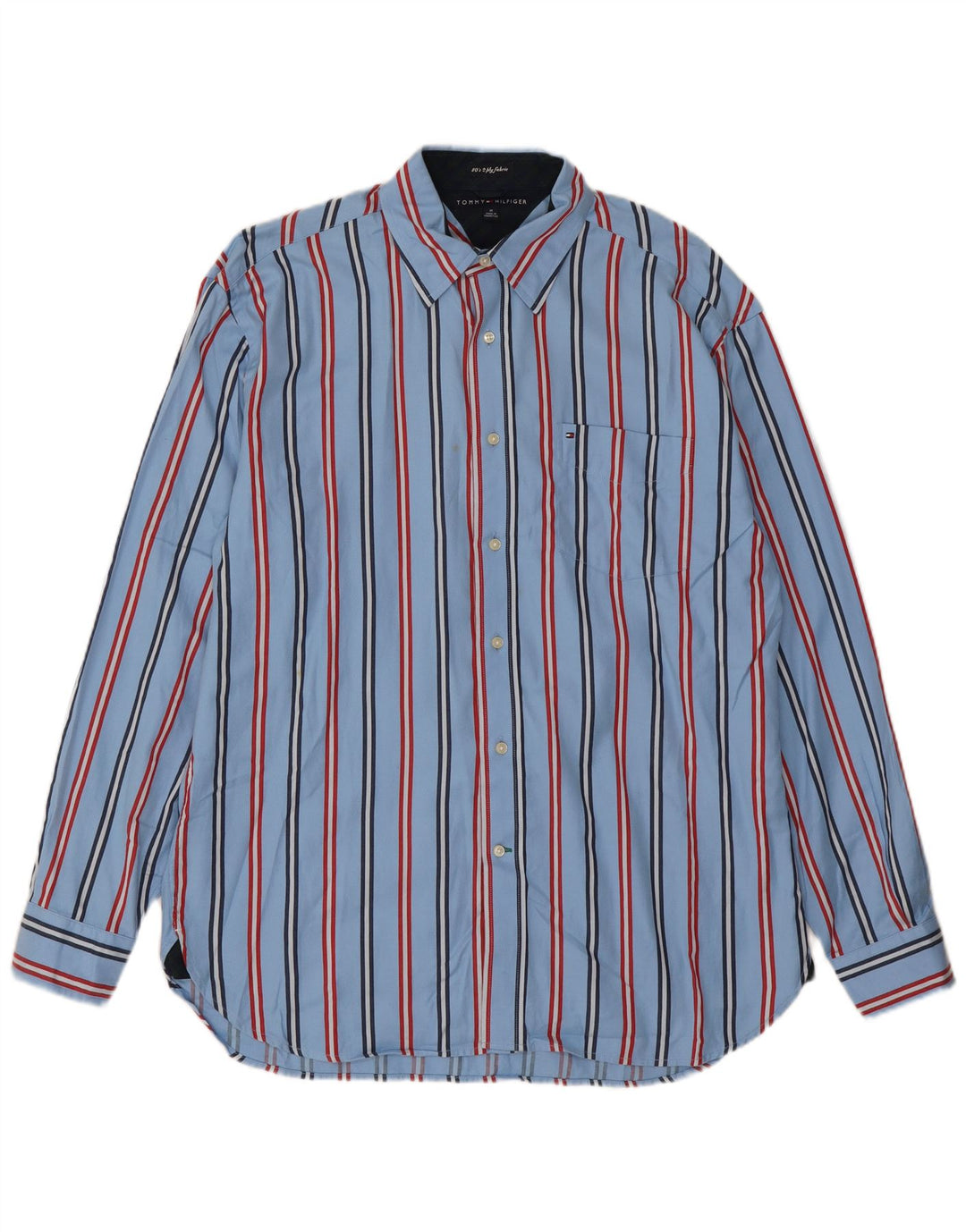TOMMY HILFIGER Mens Shirt Medium Blue Striped Cotton