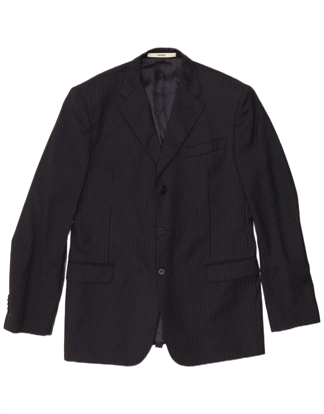 Ανδρικό μπουφάν Ferre 3 Button Blazer IT 54 2XL Navy Blue Pinstripe Virgin Wool