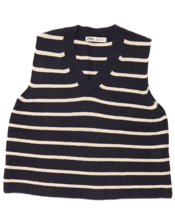 Zara Γυναικείο Γιλέκο Tank Top UK 16 Large Navy Blue ριγέ