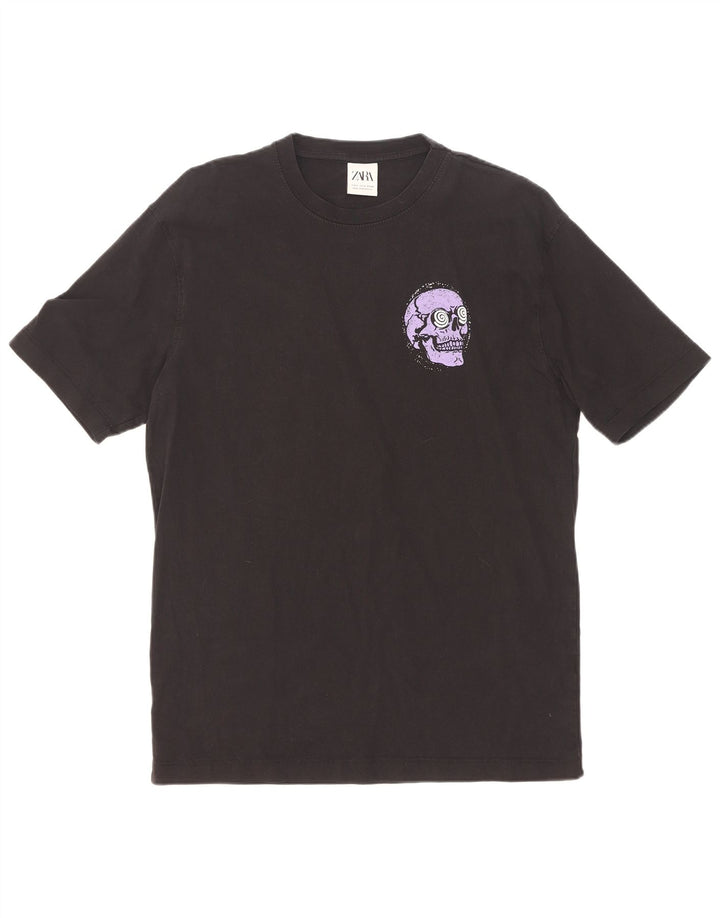 Zara Ανδρικό γραφικό T-Shirt Top Μικρό μαύρο βαμβακερό