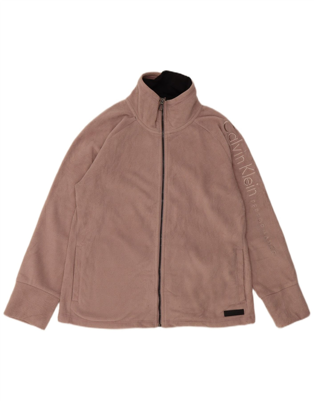 CALVIN KLEIN Γυναικείο μπουφάν από γραφικό fleece UK 16 μεγάλο ροζ πολυεστέρας