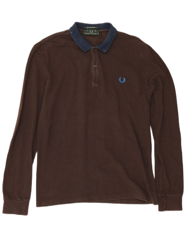 Fred Perry Ανδρικό μακρυμάνικο μπλουζάκι ράγκμπι πόλο XL καφέ βαμβακερό