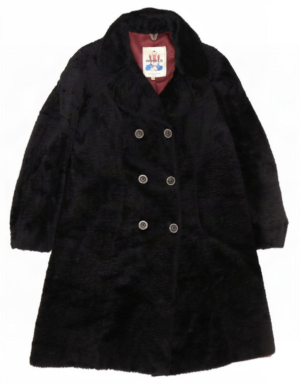 Vintage Γυναικείο Faux Fur Παλτό με διπλό στήθος IT 48 XL Μαύρο