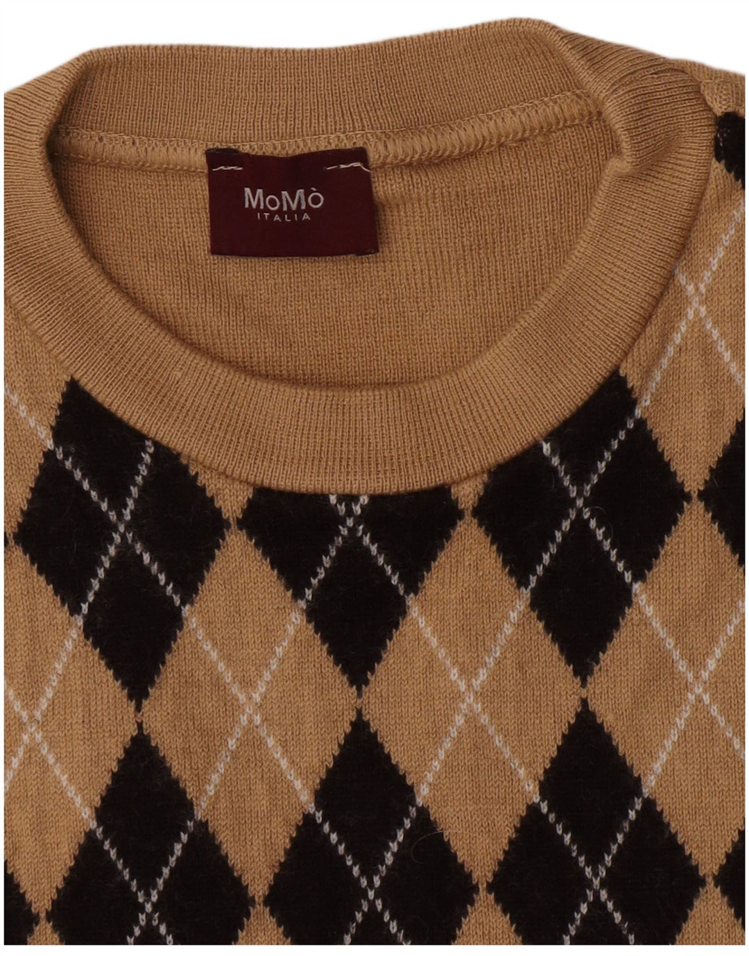 Ανδρικό πουλόβερ με λαιμόκοψη Momo Small Beige Argyle/Diamond