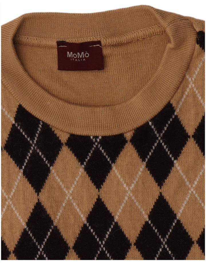 Ανδρικό πουλόβερ με λαιμόκοψη Momo Small Beige Argyle/Diamond