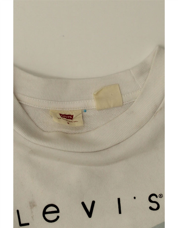 LEVI'S Womens Oversized Crop Graphic Sweatshirt Jumper UK 14 Medium White Vintage Levi's and Second-Hand Levi's from Messina Hembry 