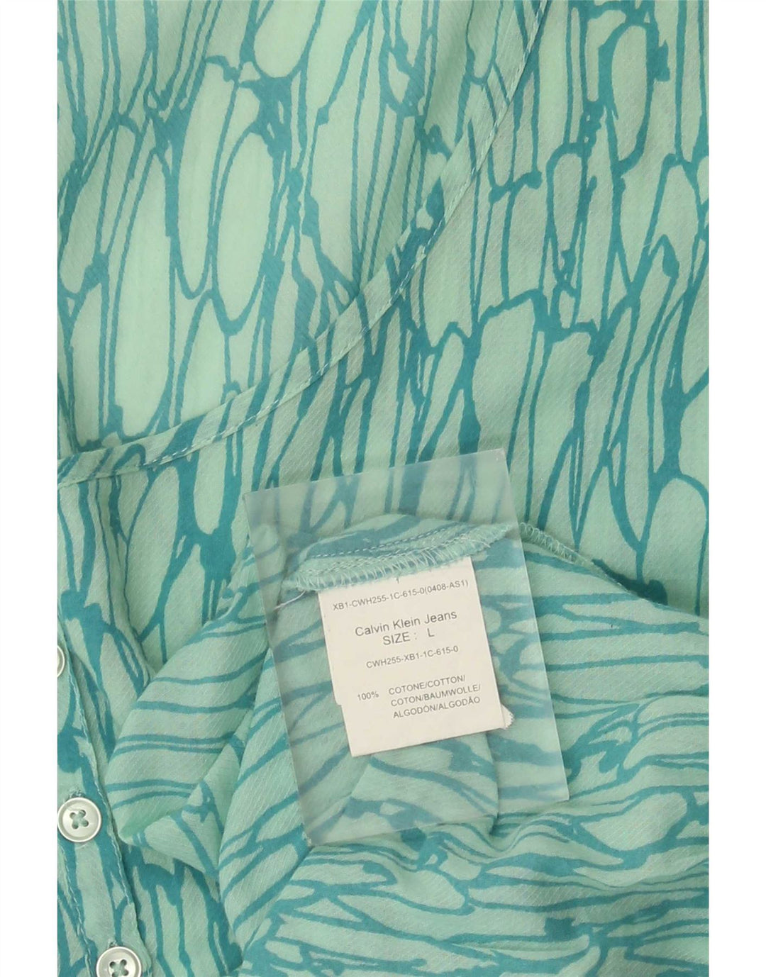 Calvin Klein Jeans Γυναικεία Abstract Pattern Μπλούζα Top UK 16 Large Green