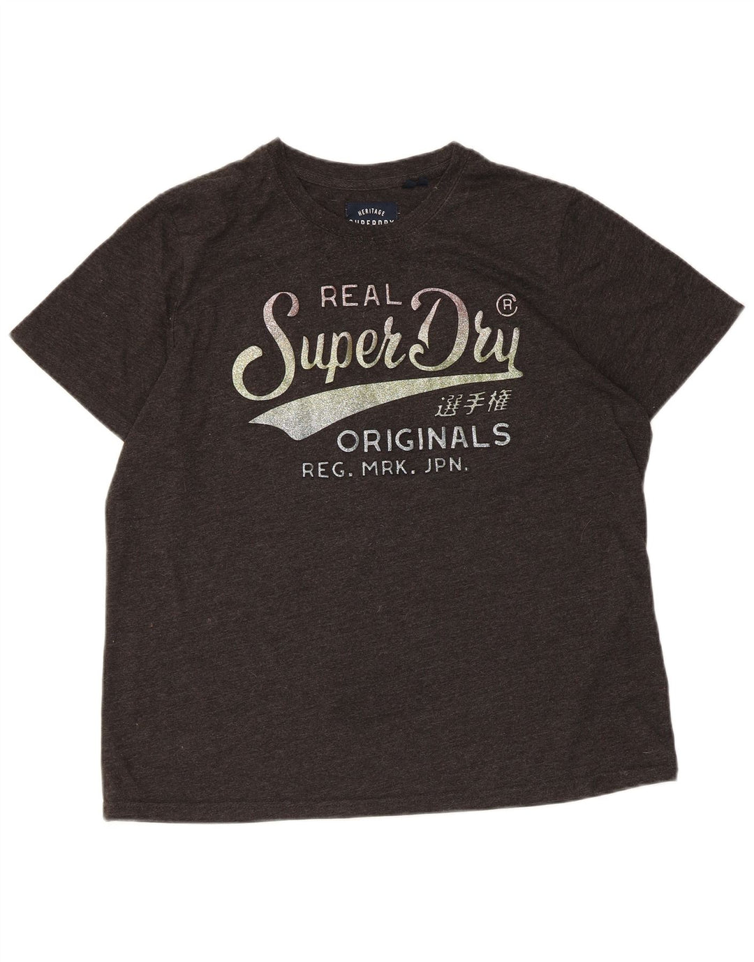 Γυναικείο γραφικό μπλουζάκι SUPERDRY Top UK 16 Large Grey Flecked Cotton