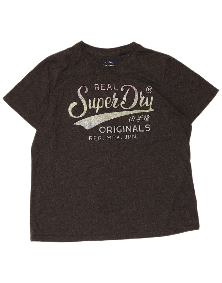 Γυναικείο γραφικό μπλουζάκι SUPERDRY Top UK 16 Large Grey Flecked Cotton