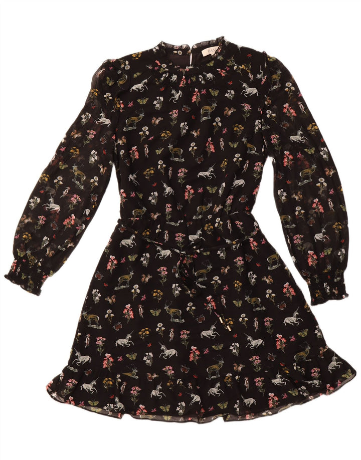 Γυναικείο μακρυμάνικο φόρεμα OASIS A-Line UK 12 Μεσαίο μαύρο φλοράλ πολυεστέρας