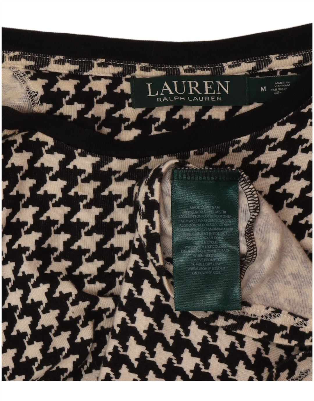 Γυναικεία μπλούζα Ralph Lauren τοπ βρετανικό 12 μεσαίο μαύρο βαμβακερό Houndstooth
