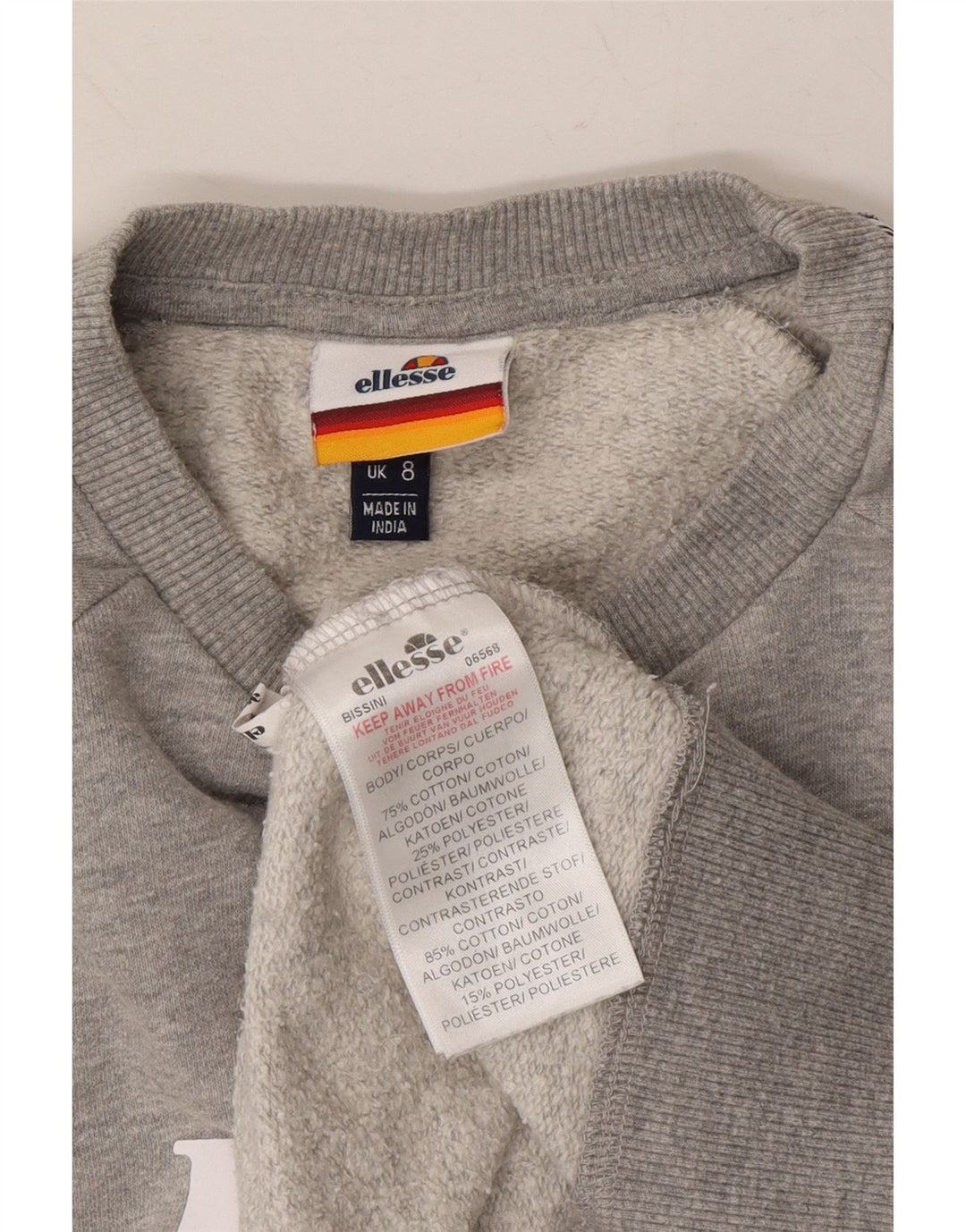 ELLESSE Womens Oversized Sweatshirt Jumper UK 8 Small Grey Colourblock Vintage Ellesse and Second-Hand Ellesse from Messina Hembry 