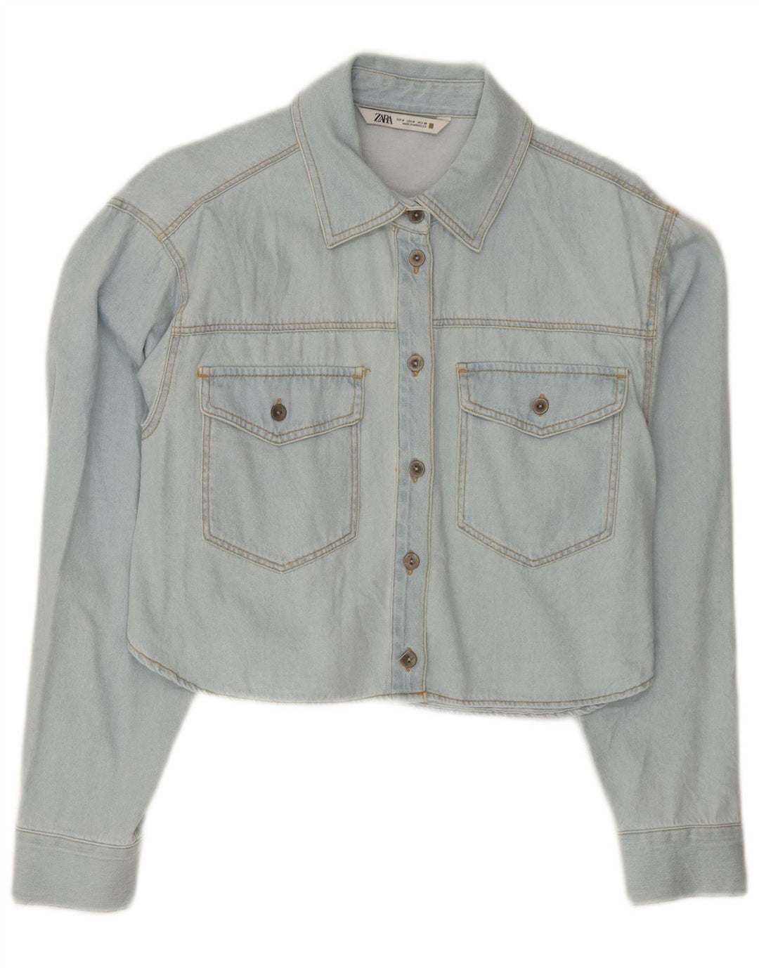 Zara Γυναικείο τζιν πουκάμισο Crop UK 14 μεσαίο μπλε βαμβακερό