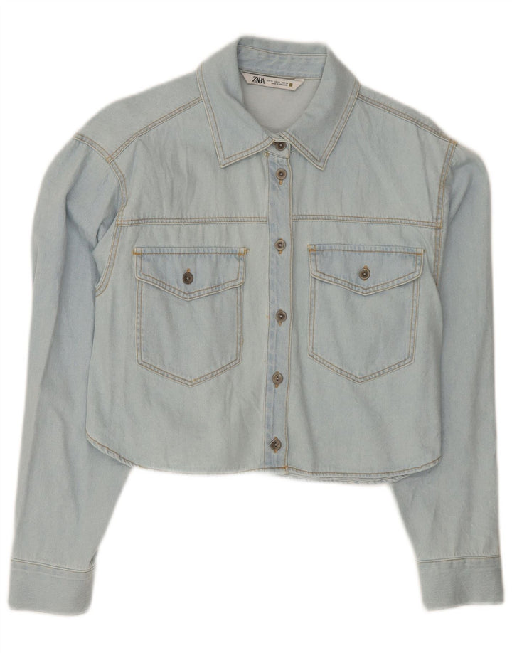 Zara Γυναικείο τζιν πουκάμισο Crop UK 14 μεσαίο μπλε βαμβακερό