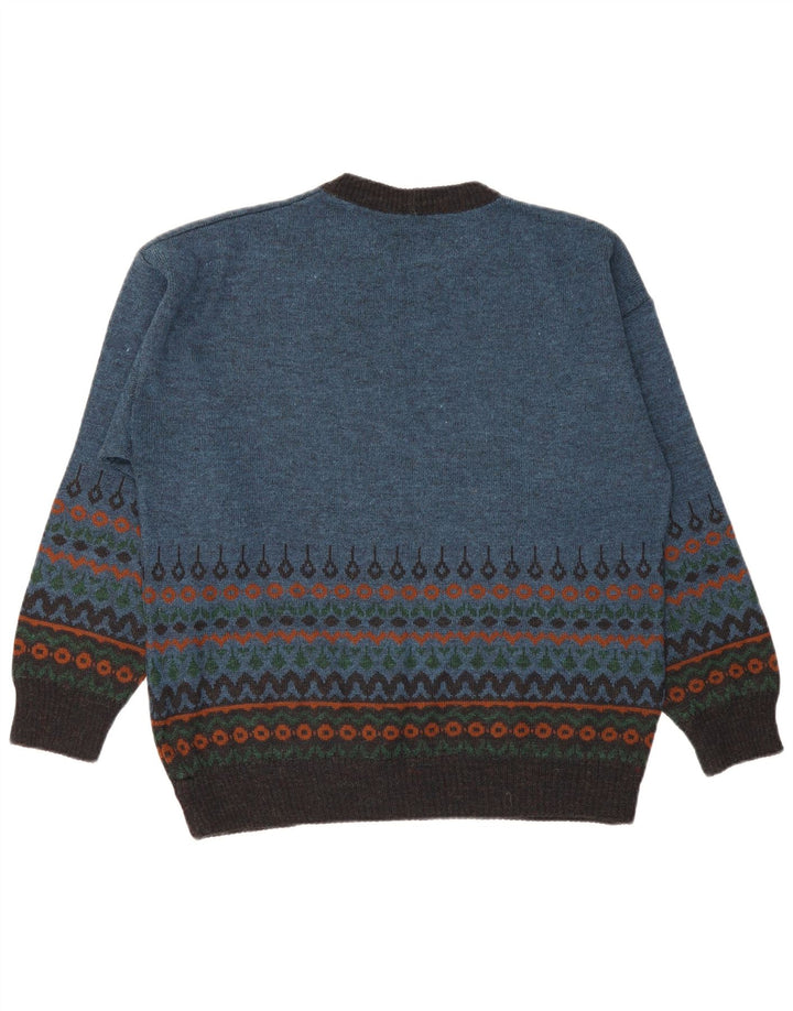 Vintage ανδρικό πουλόβερ με λαιμόκοψη Medium Blue Fair Isle