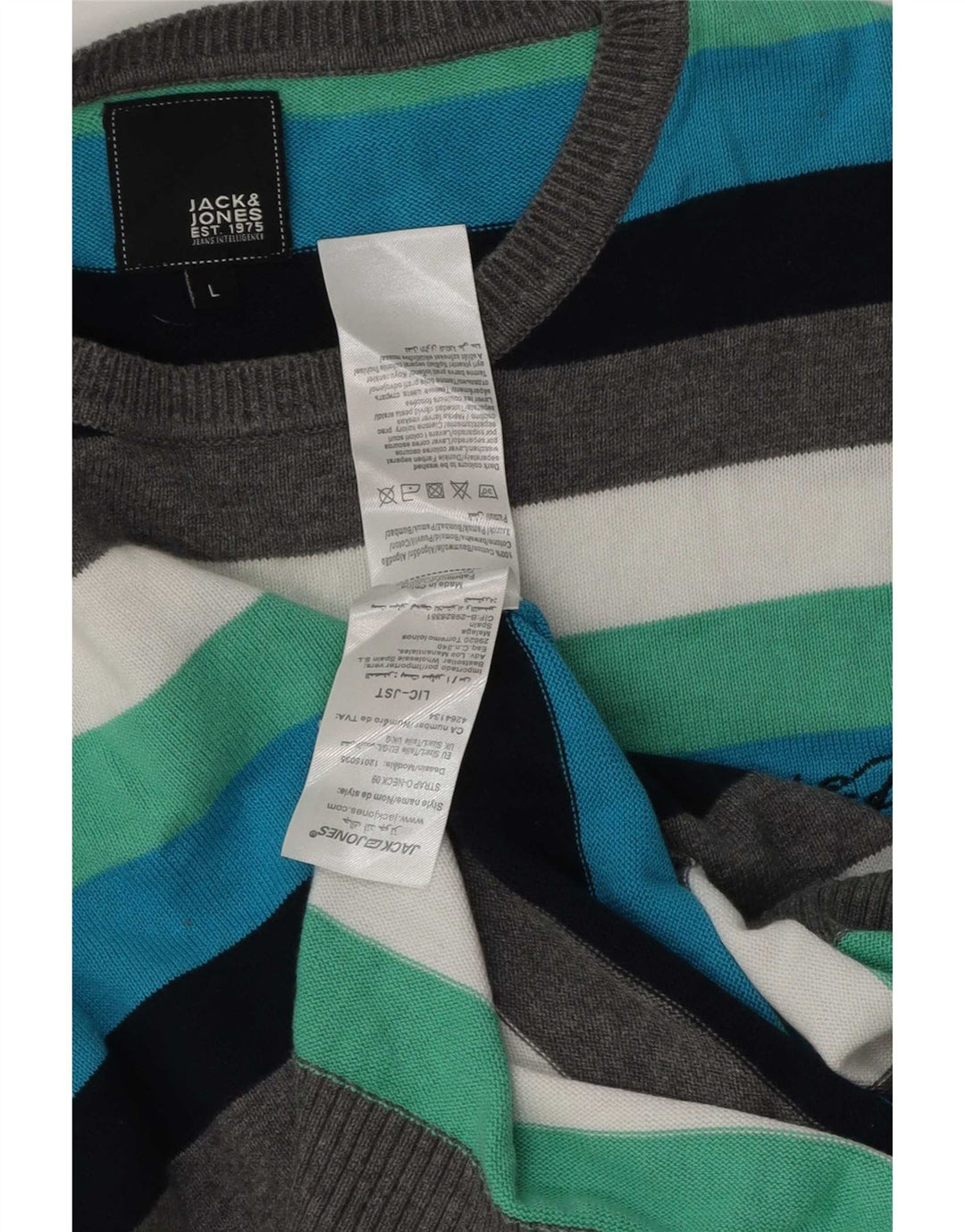 Jack & Jones Ανδρικό πουλόβερ με λαιμόκοψη μεγάλο, πολύχρωμο ριγέ