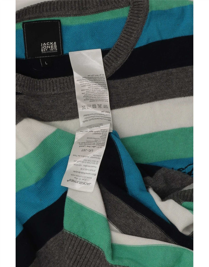 Jack & Jones Ανδρικό πουλόβερ με λαιμόκοψη μεγάλο, πολύχρωμο ριγέ