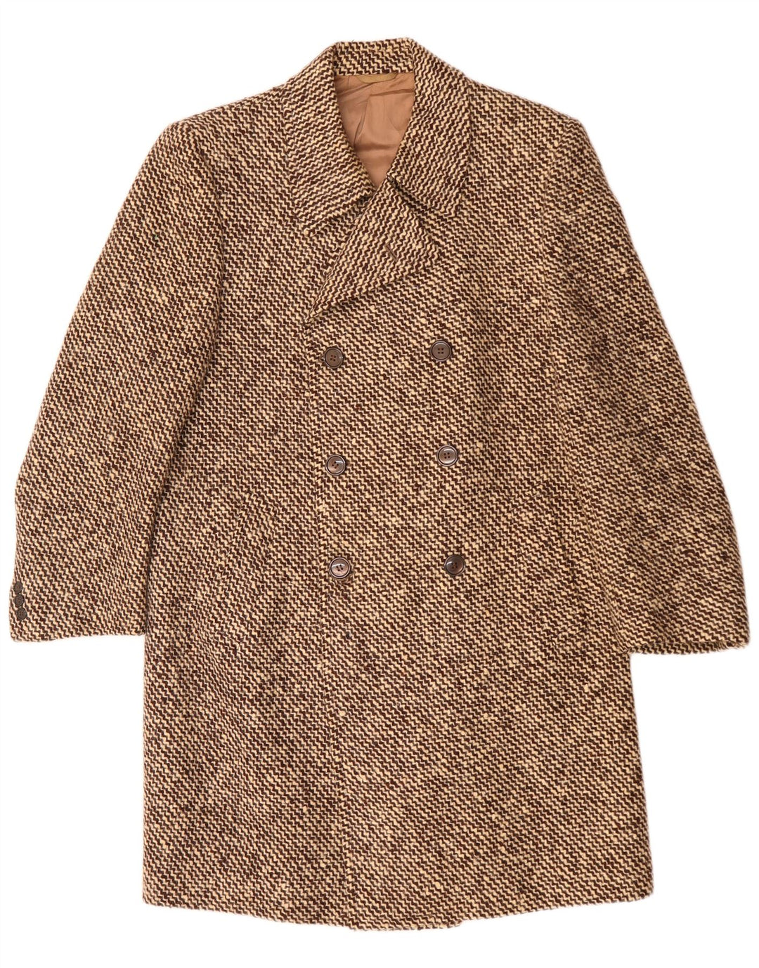 Marzotto Ανδρικό παλτό με διπλό στήθος UK 36 Μικρό καφέ ριγέ παρθένο μαλλί