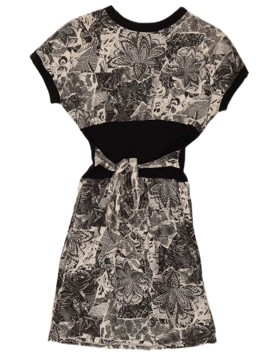 Vintage γυναικείο φόρεμα A-Line UK 12 Medium Grey Floral