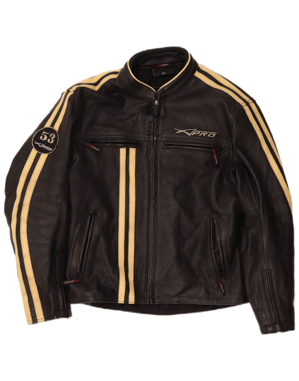 XPro Ανδρικό Δερμάτινο Μπουφάν Biker UK 38 Medium Μαύρο ριγέ