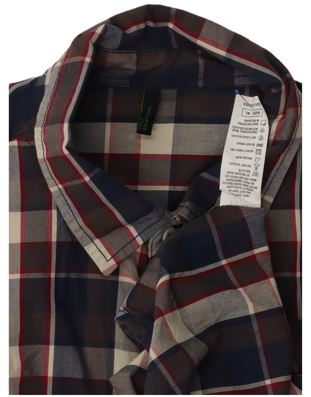 Ανδρικό πουκάμισο Benetton XL πολύχρωμο βαμβακερό καρό