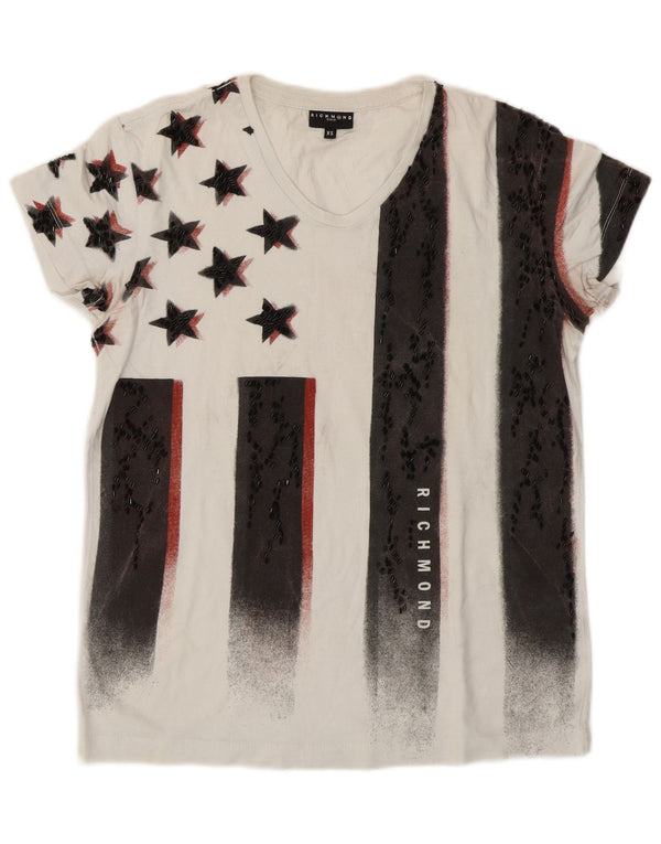 Richmond Γυναικείο γραφικό T-Shirt Top UK 6 XS Off White Geometric USA