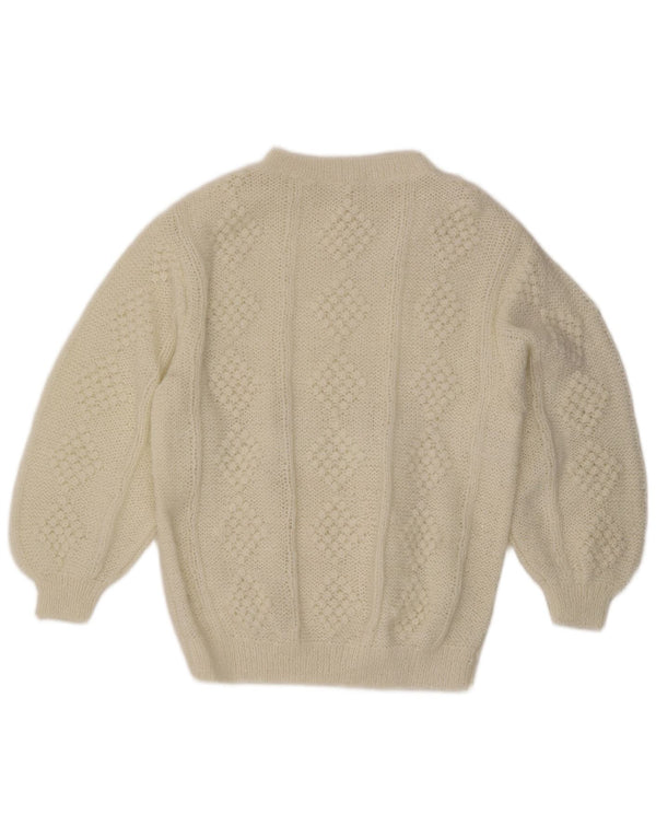 Vintage γυναικείο πουλόβερ με λαιμόκοψη UK 20 2XL Λευκό Ακρυλικό