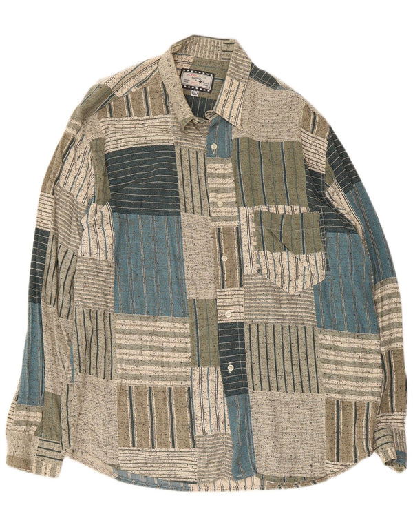 Azzurra Mens Shirt Large Green Patchwork Cotton