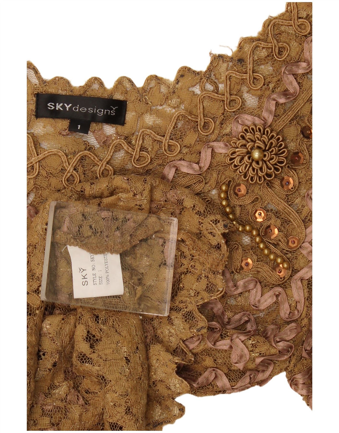 Sky Design Γυναικεία Δαντελένια Μπλούζα Top US 1 XS Beige Floral Polyester