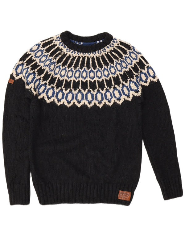 Superdry Ανδρικό πουλόβερ με λαιμόκοψη μεγάλο μαύρο Fair Isle Acrylic