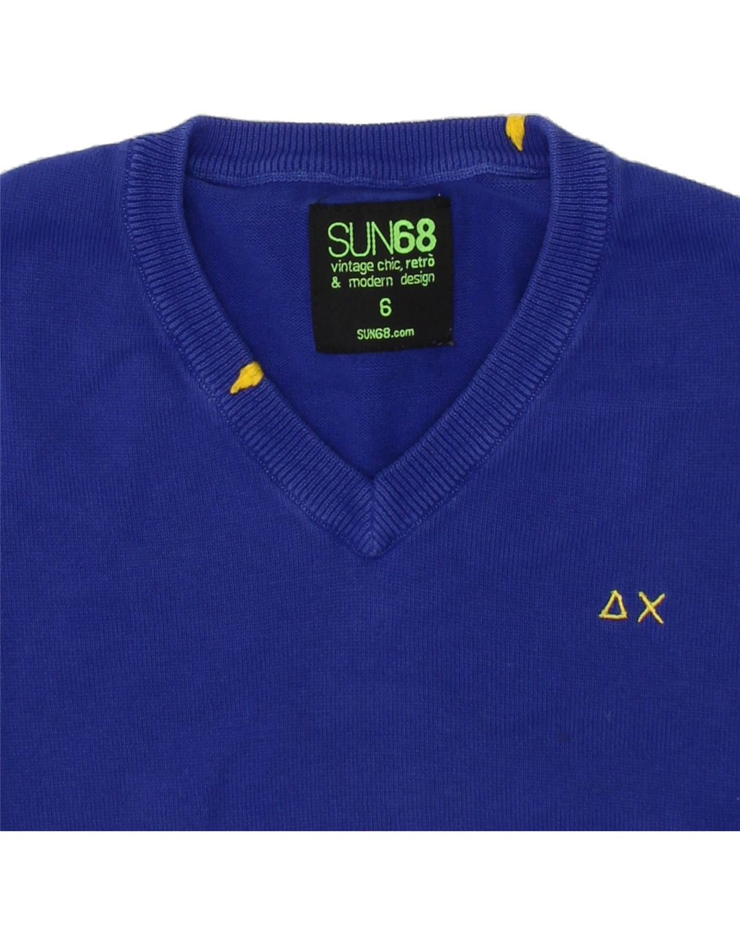 SUN68 Boys V-Neck Jumper Sweater 5-6 Years Blue Cotton Vintage Sun68 and Second-Hand Sun68 from Messina Hembry 