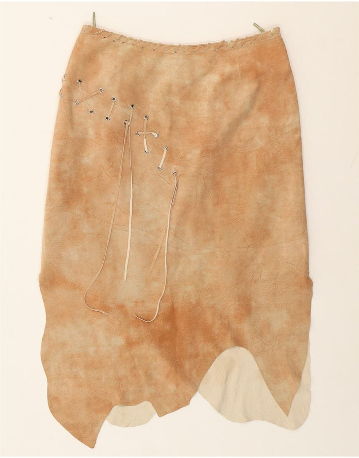 HELLINE Γυναικεία ασύμμετρη φούστα UK 14 Large W30 Beige Tie Dye Leather